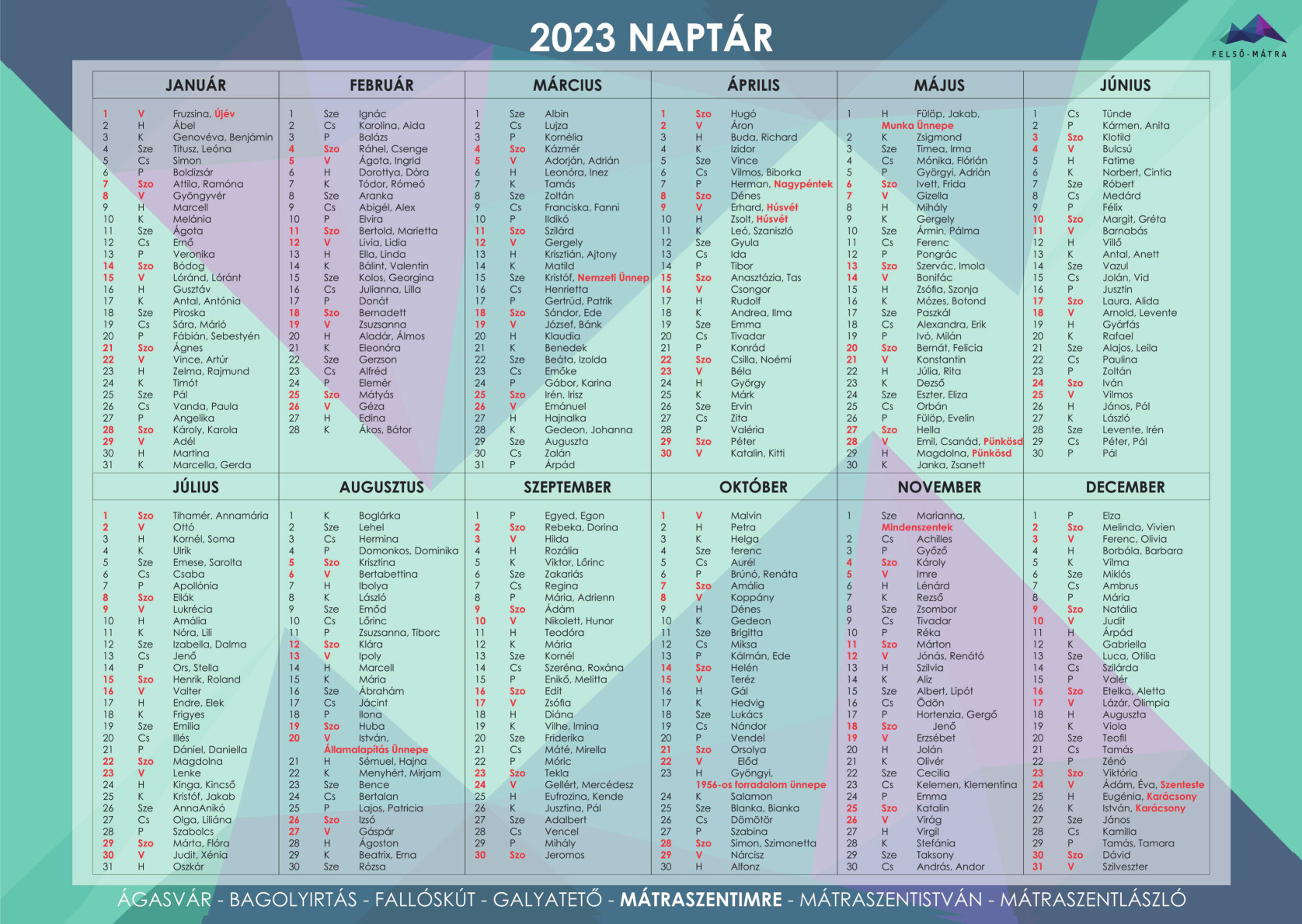 Felső-Mátra 2023-as naptára